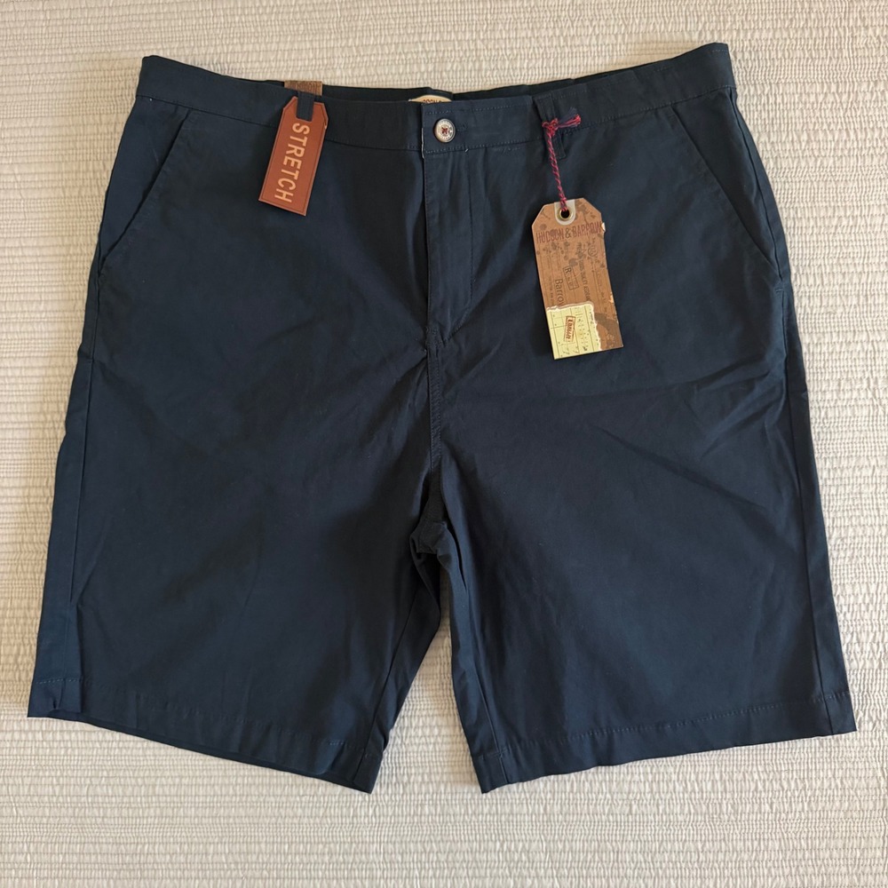 NWT Hudson & Barrow Mens Stretch Chino Shorts Indigo Navy Blue Size 38